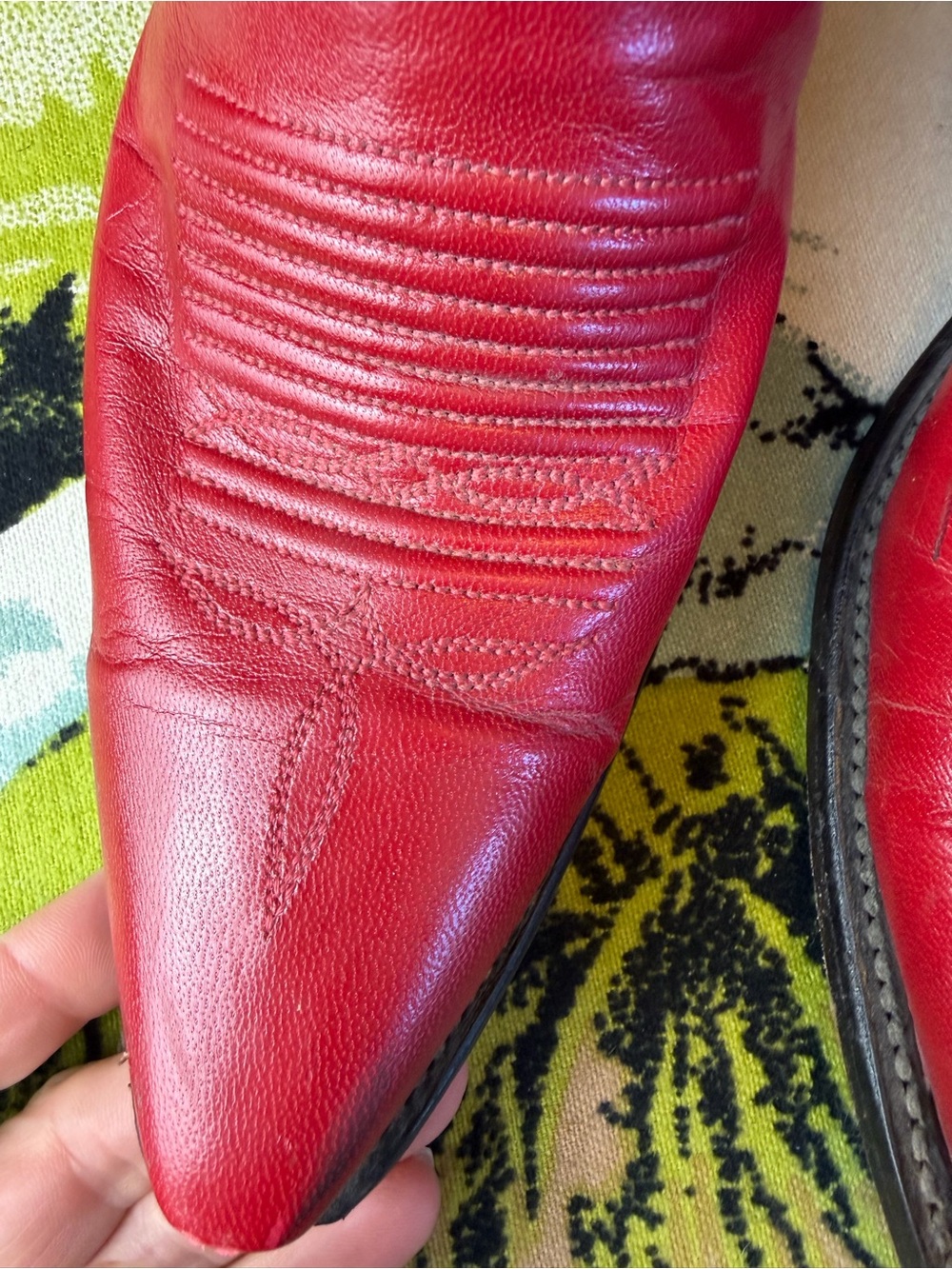 Vintage Lucchese 1883 Red Leather Cowboy Boots Snip-Toe Women's Size 8-8.5 - Picture 7 of 17